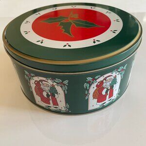 Large Cookie Candy Tin Vintage 1990’s Santa Holly New